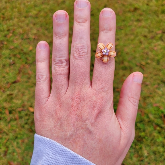 Prarie Flower Pink Crystal Gem Stone Ring One Size Fits All - Picture 8 of 10